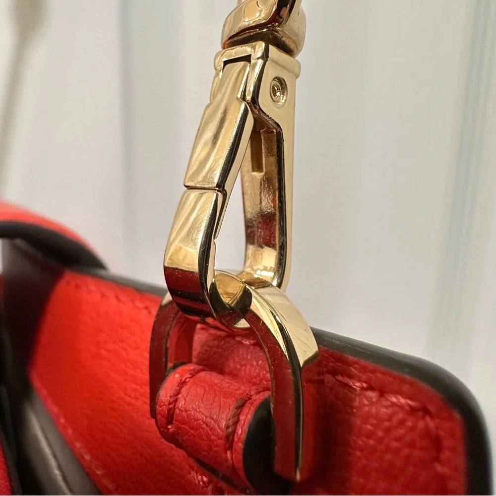 Michael Kors Structured Red Leather Chain Strap Crossbody Clutch